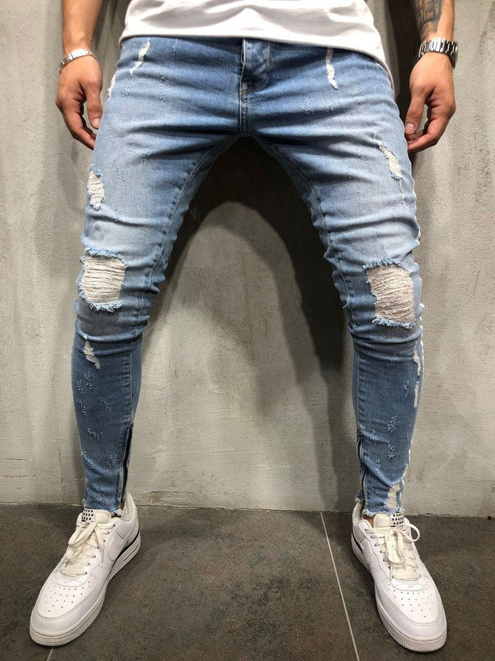 Men Ripped Skinny Jeans Fashion Hip Hop Cool Design