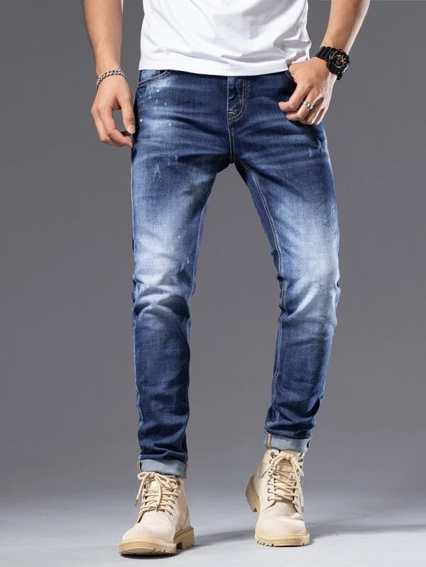 Men Cat Whiskers Washed Jeans