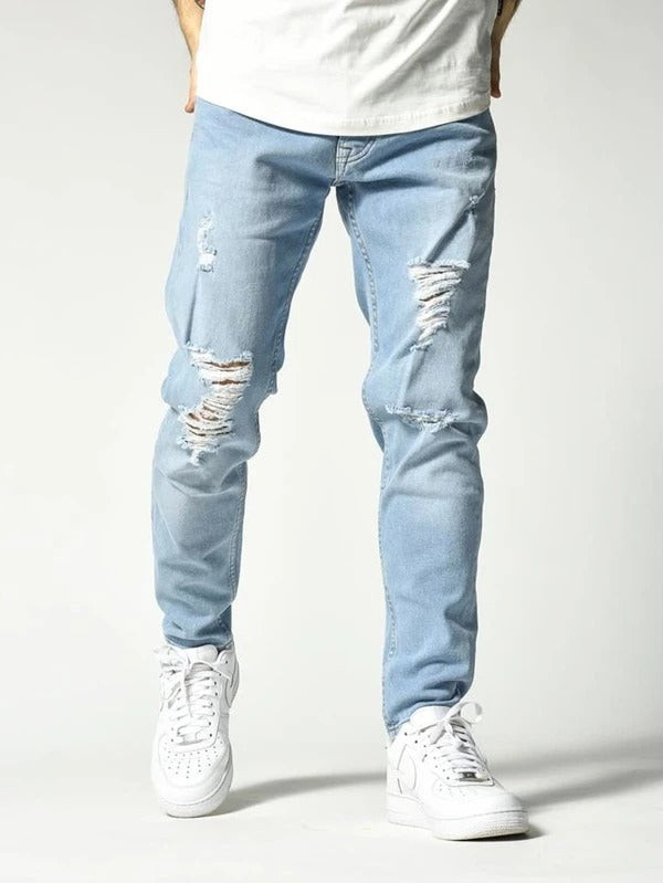 Men Ripped Tapered Jeans
