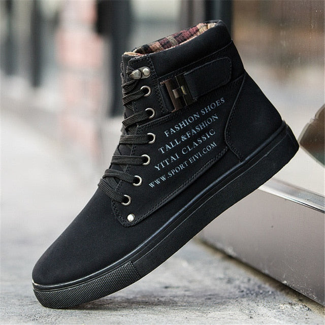 Men Vulcanized Shoes High Top Lace Up Canvas Sneakers