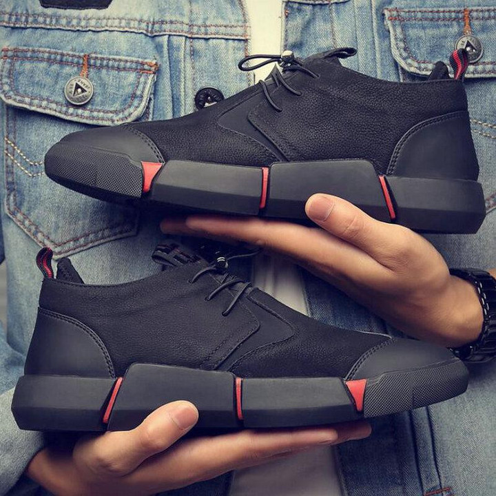 Top Luxury Fashion Black Men's Leather Casual Shoes