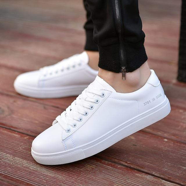 New Arrival Men Casual Leather Flat Shoes Lace-up Sneakers