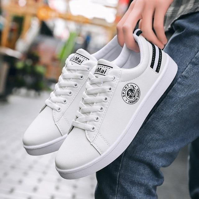 Men Shoes Leather Lace-up Low Top Fashion Sneakers
