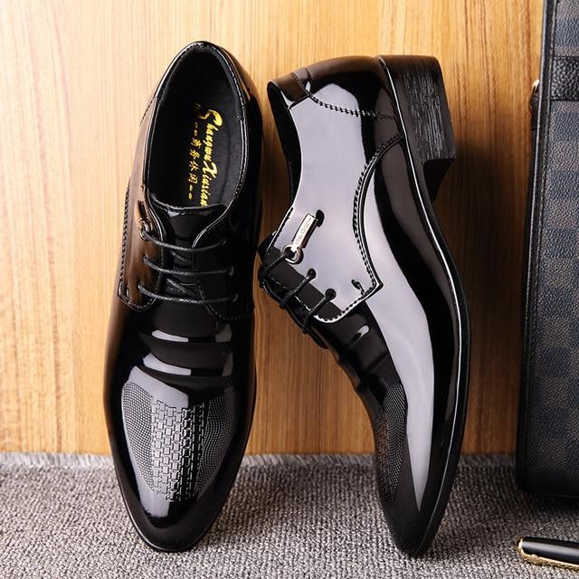 Men Microfiber Leather Pointed Toe Lace Up Dress Shoes