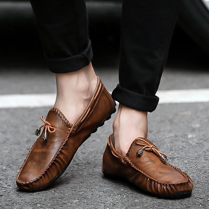 Men Loafer Shoes Genuine Leather Soft Comfortable Moccasins Shoes