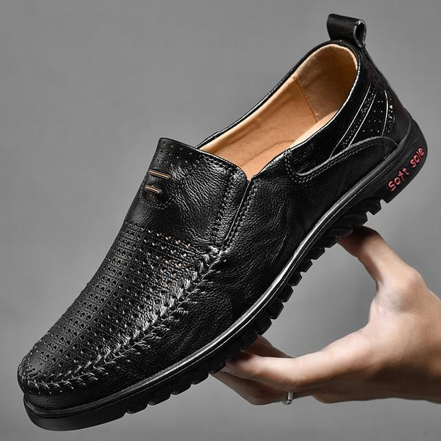 Men Dress Shoes Genuine Leather Loafers Slip On Soft Hollow Out