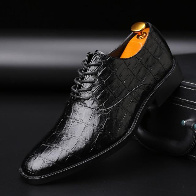 Men Dress Shoes Luxury Leather Crocodile Pattern Lace-up Designer Business Formal Shoes