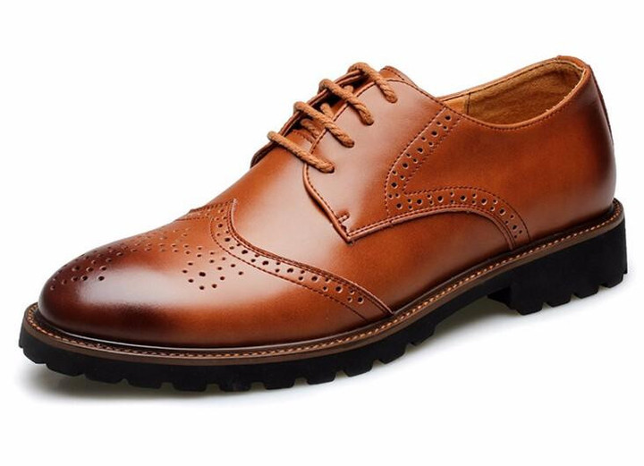 Men Oxfords Shoes Retro Cut-out Brogue Flats Cow Split Leather Lace Up Dress Shoes