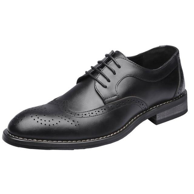 Men Dress Shoes Genuine Leather Elegant Classic Fashion Brogue Oxford Shoes