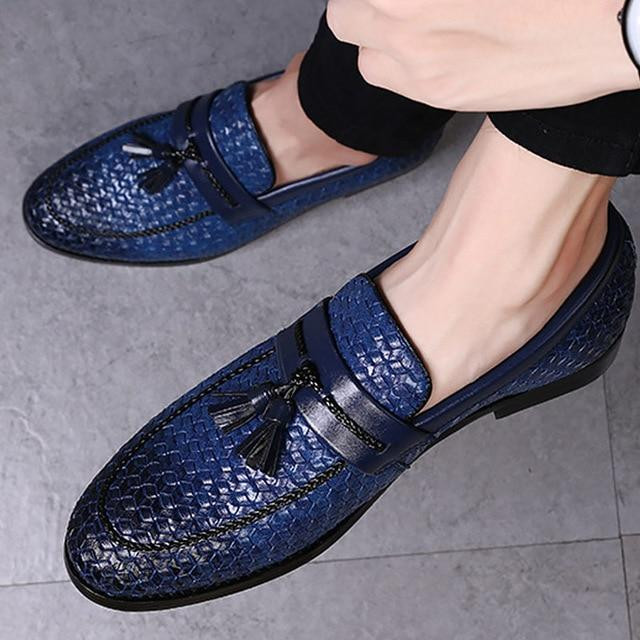 Fashion Luxury Men Tassel Plaid Leather Loafers Shoes