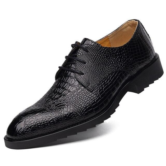 Men Luxury Crocodile Pattern Leather Formal Dress Shoes