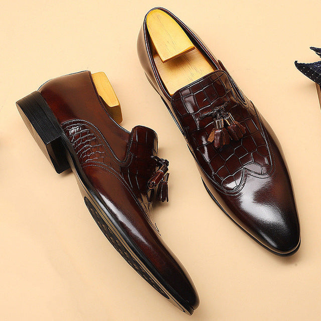 Men Bullock Genuine Leather Luxury Slip On Oxfords Dress Shoes