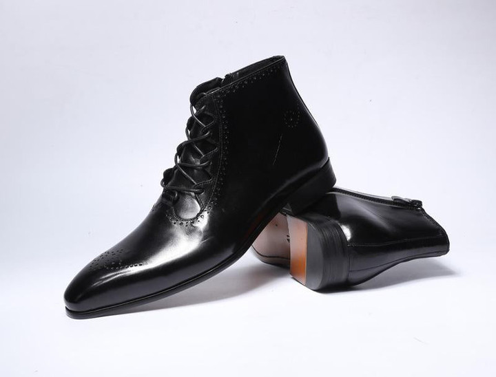 Men Dress Shoes Luxury Fashion Design Genuine Leather High Top Zip Lace Up