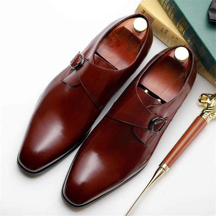 Men formal dress shoes genuine leather luxury style brogues buckle oxford shoes