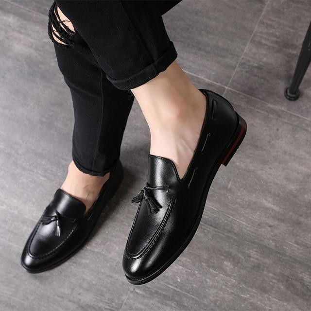 Men Fashion Handmade Leather Tassel Loafers Shoes