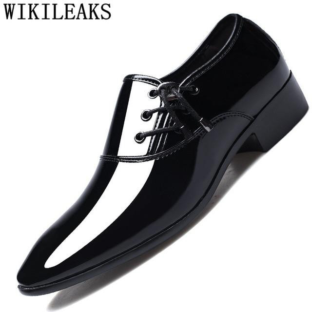 Men Dress Shoes Patent Leather Top Brand Designer Oxford Shoes
