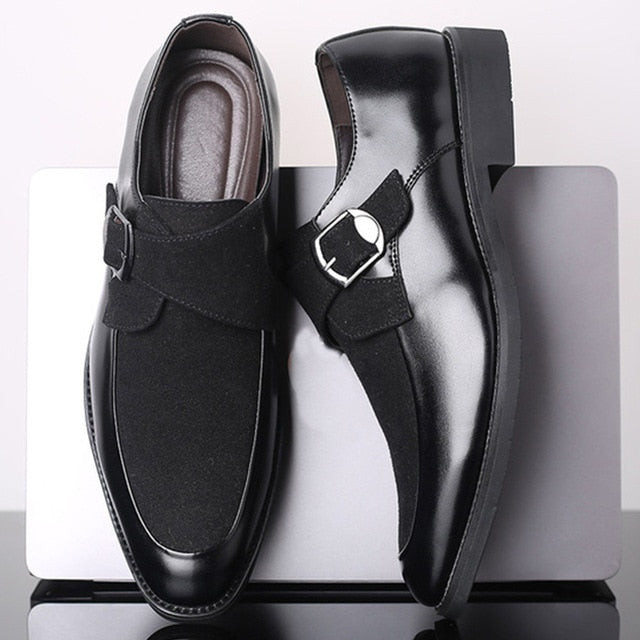 Men Leather Buckle Non Slip Classic Patchwork Dress Shoes