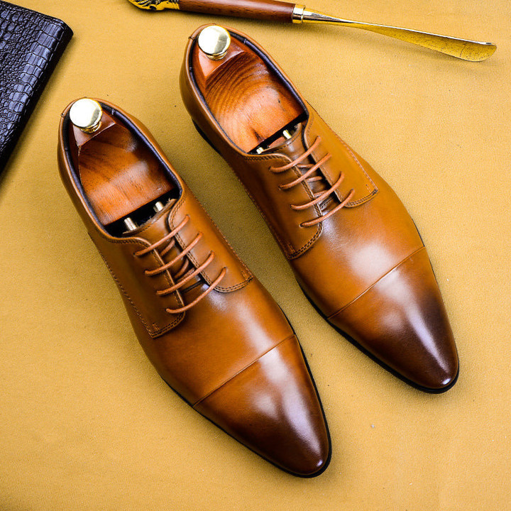 Luxury Fashion Men Genuine Leather Pointed Toe Oxford Dress Shoes