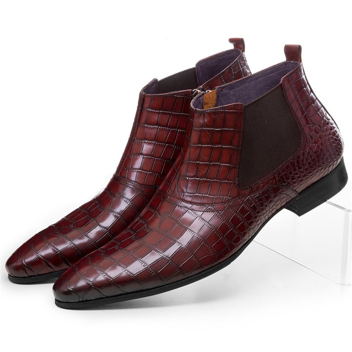 Men Crocodile Grained Genuine Leather Luxury Dress Shoes
