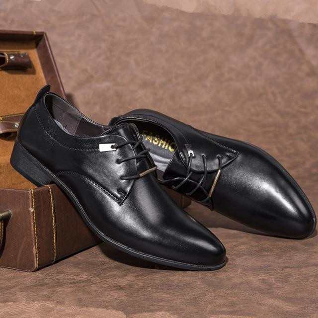 Men Dress Shoes Luxury Leather Retro Vintage Waterproof Oxfords Shoes