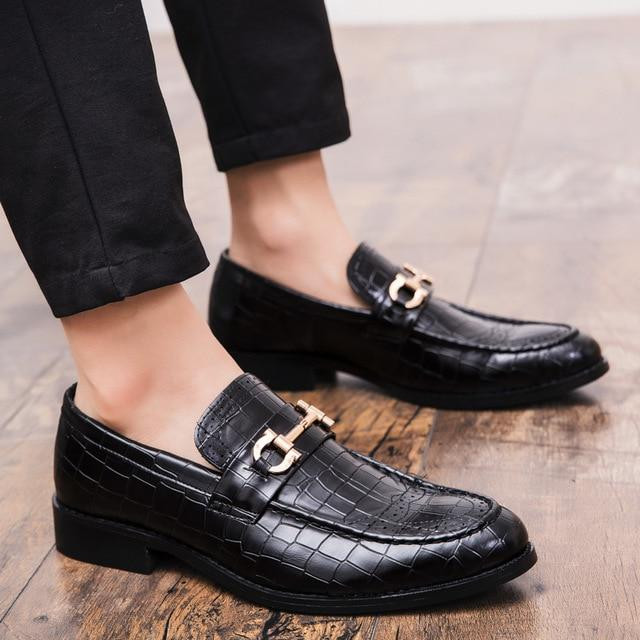 Men Formal Dress Shoes Luxury Crocodile Pattern Genuine Leather Loafers Shoes