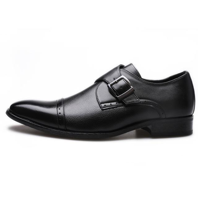 Men Premium Leather Pointed Toe Buckle Dress Shoes