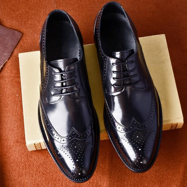 Men formal dress shoes genuine leather fashion brand design oxfords shoes