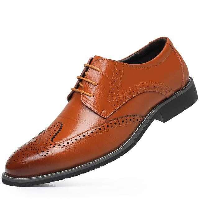 Men Dress Shoes Genuine Leather Fashion Lace Up Brogue Oxford Shoes