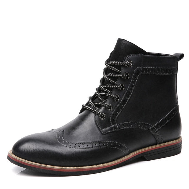 Men Vintage Fashion Brogue Leather Ankle Boots