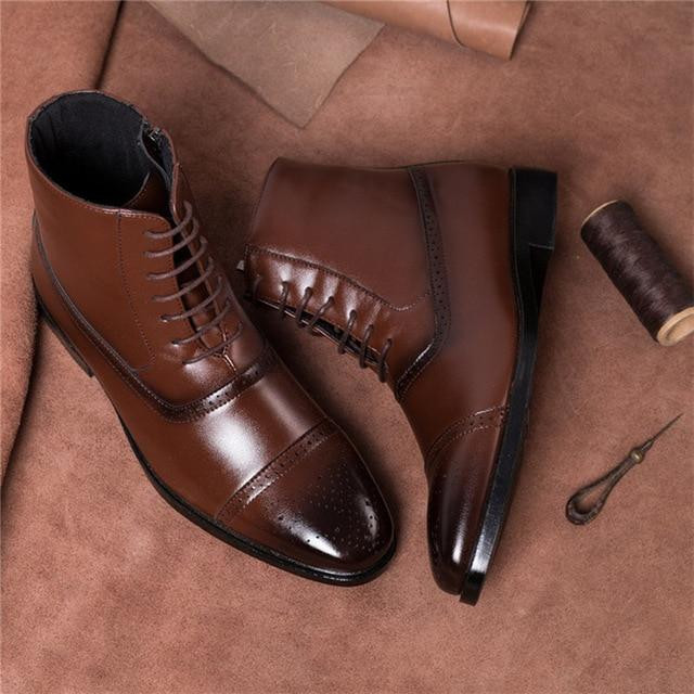 Men Boots Fashion Design High Quality Leather Lace Up Ankle Boots