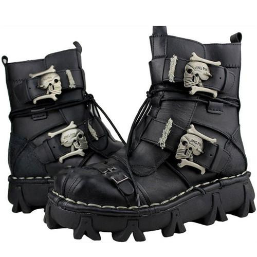 Men Boots Genuine Leather Skull Gothic Punk Rocker Boots Street Style