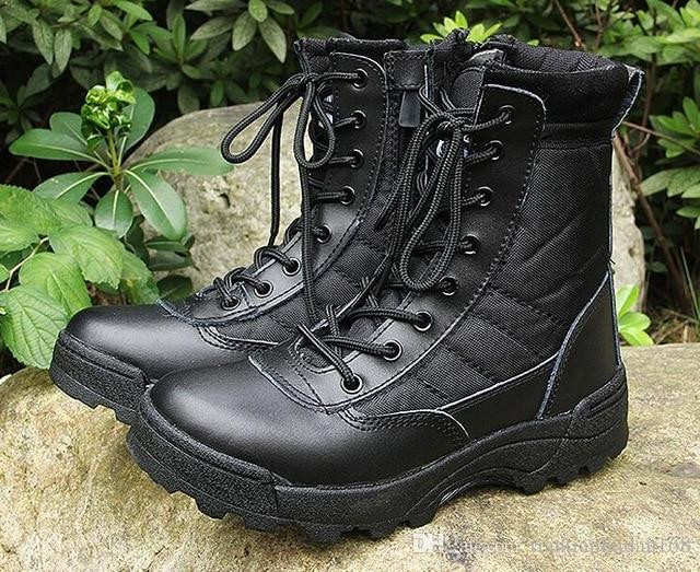 Men Boots Military Tactical Style Leather High Top Lace Up Boots