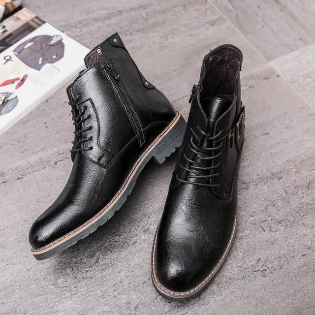 Men Boots Retro Fashion Genuine Leather Zipper Anti-Skidding Handmade Boots