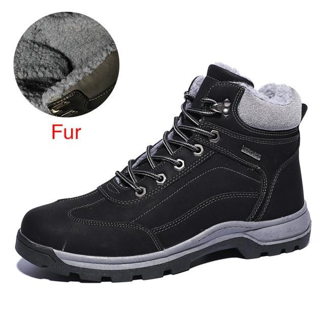 Men Boots Genuine Leather Fur Plus Winter Warm Handmade Waterproof Ankle Boots