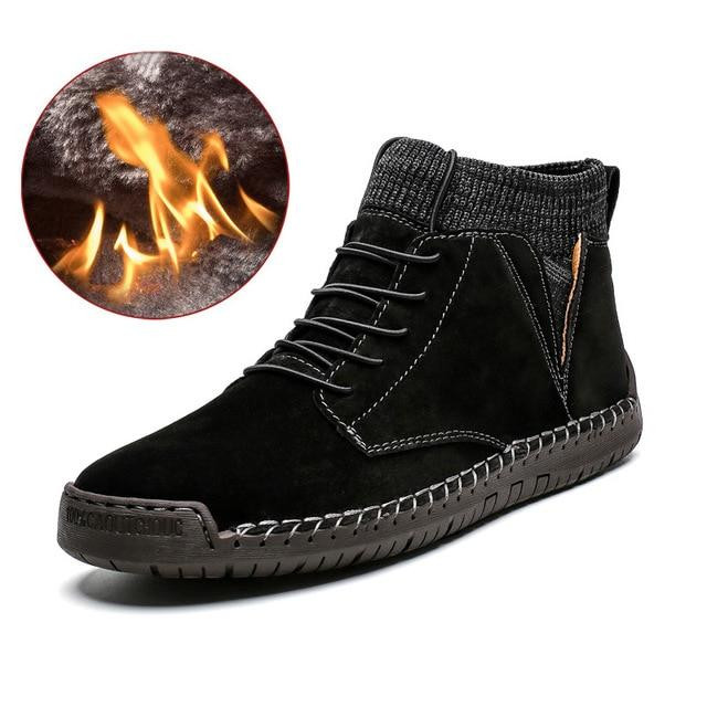Men Snow Boots Winter Plush Warm Lace-Up Non-slip Waterproof Ankle Boots
