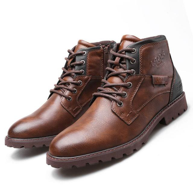 Men Leather Boots Retro Fashion Waterproof Handmade Ankle Boots