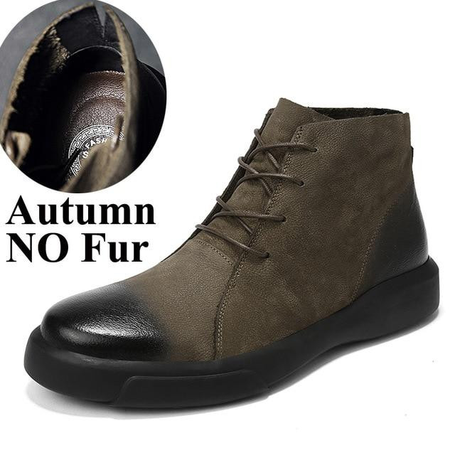 Men Boots Winter With Fur Leather Rubber Ankle Boots Top Fashion Brand Design