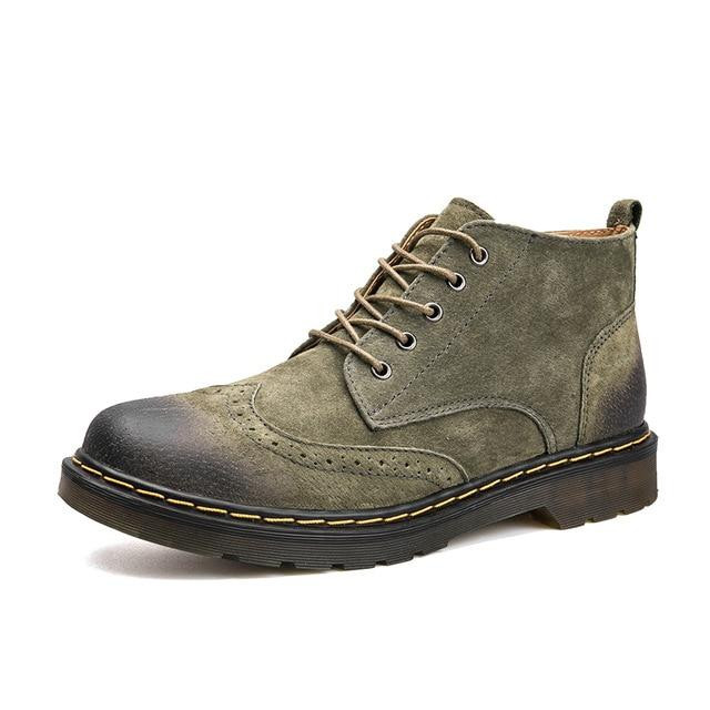 Men Boots Genuine Leather Vintage Fashion Lace Up Handmade Ankle Boots