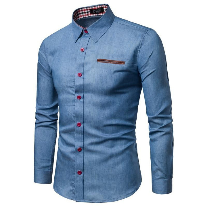 New fashion brand design men's long-sleeve denim shirt
