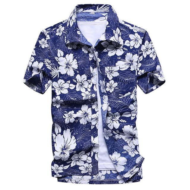 Men Fashion Hawaiian Slim Fit Short Sleeve Floral Shirt