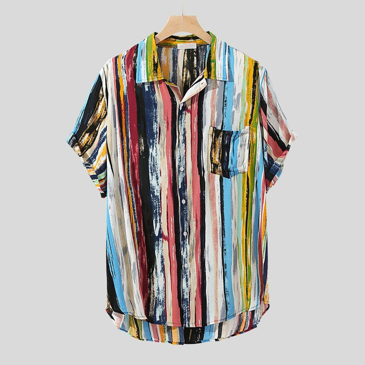 New Arrival Men Fashion  Casual Multi Color Lump Chest Short Sleeve Shirt