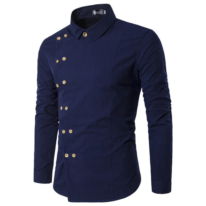 Men Fashion Casual Double Breasted Long Sleeve Shirt