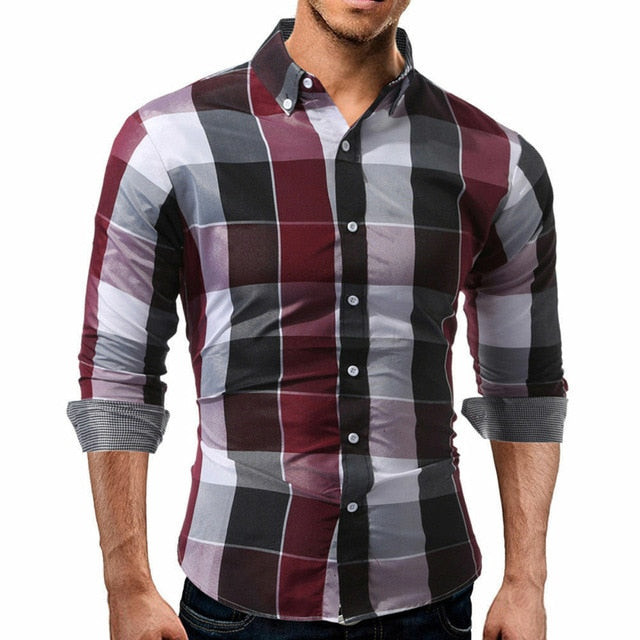Men Flannel Plaid Soft Cotton Long Sleeve Shirt