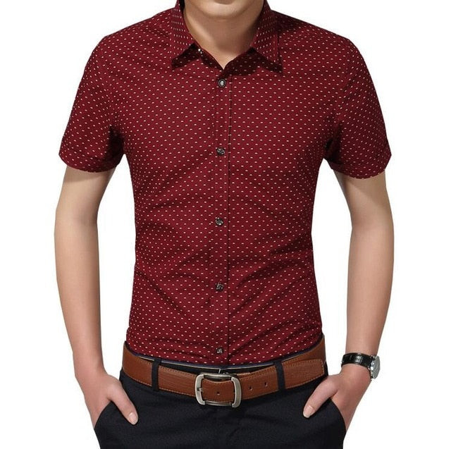 Men Fashion Polka Dot Cotton Short Sleeve Shirt