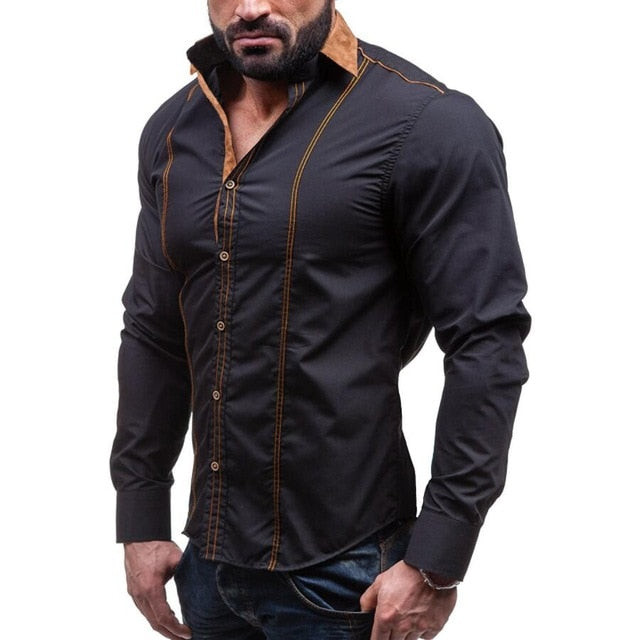 Men Fashion Slim Solid Long Sleeve Cotton Shirt