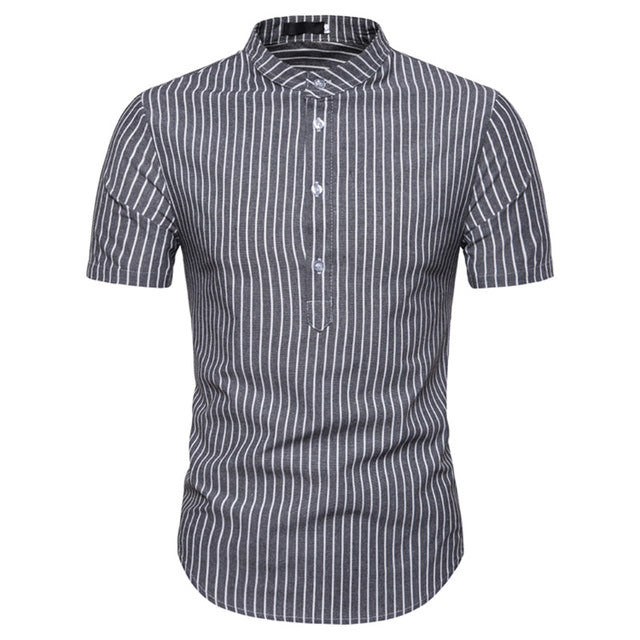 New Fashion Men Stripe Pullover Short Sleeve Shirt