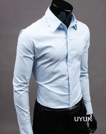 Men Long Sleeve Fashion Cotton Solid Color Dress Shirt