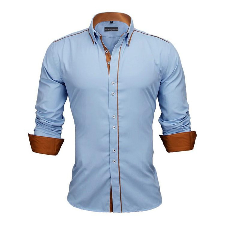 Men Fashion Slim Fit Solid Long Sleeve Cotton Dress Shirt