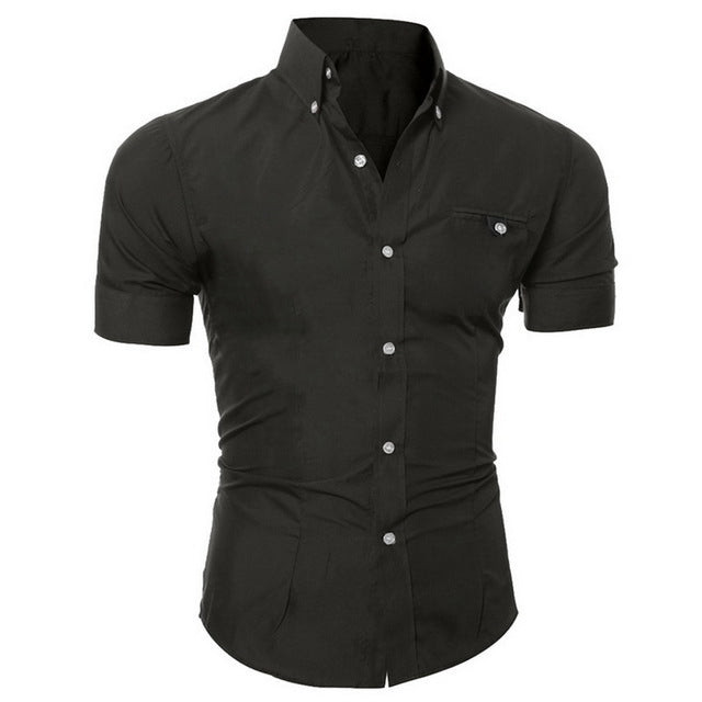 Men New Fashion Solid Color Button Casual Short Sleeve Shirt