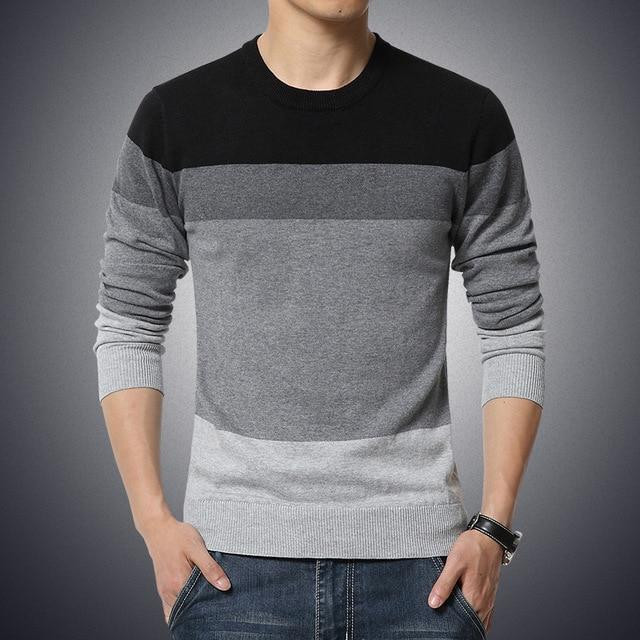 Men's Sweater O-Neck Striped Slim Fit Knittwear